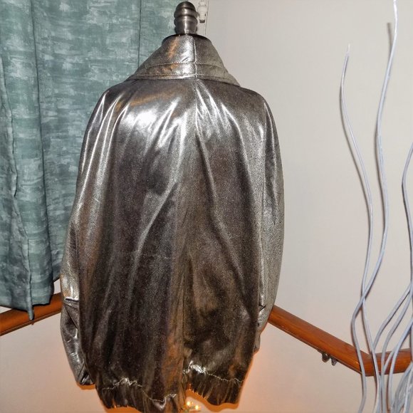1980's MONALIZA High End Vintage Metallic Silver Jacket Women's Large - Picture 4 of 5